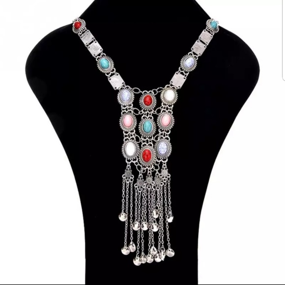 Hot Women Western Silver Long Indian Necklace 441 - Picture 2 of 3